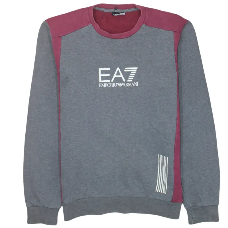 Emporio Armani Grey Sweatshirt Women's Medium EA7 Printed Logo Colour Block Pullover Top sold by Vintage Club