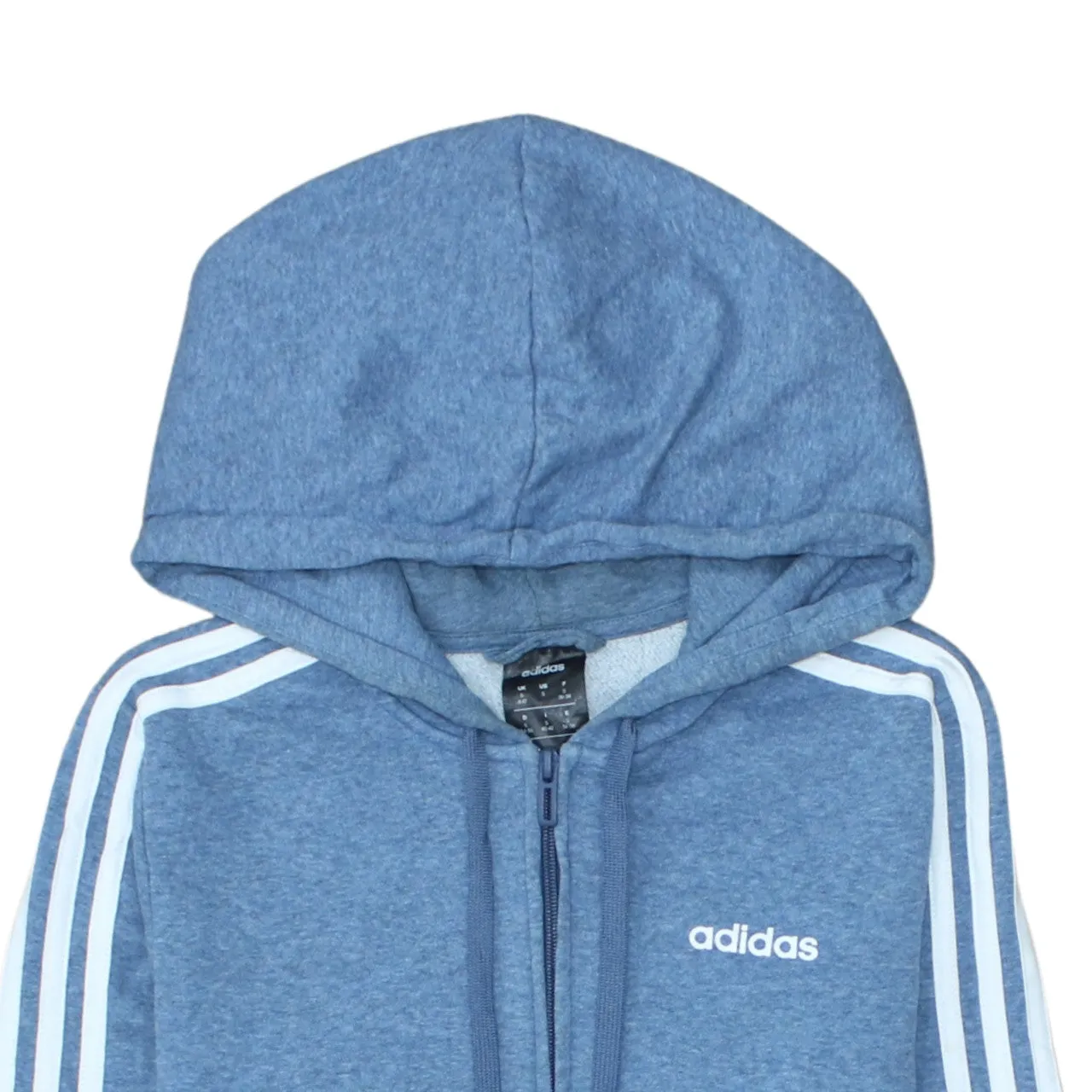 Adidas Blue Zip Hoodie Women's Small Three Stripe Sleeves Printed Logo Sweatshirt Top sold by Vintage Club product image thumbnail 3