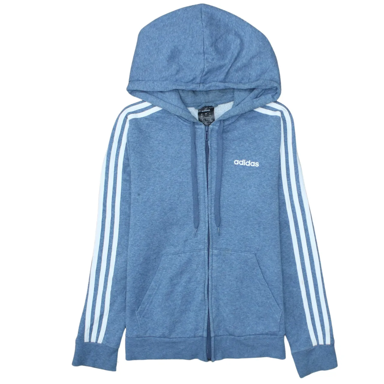 Adidas Blue Zip Hoodie Women's Small Three Stripe Sleeves Printed Logo Sweatshirt Top sold by Vintage Club