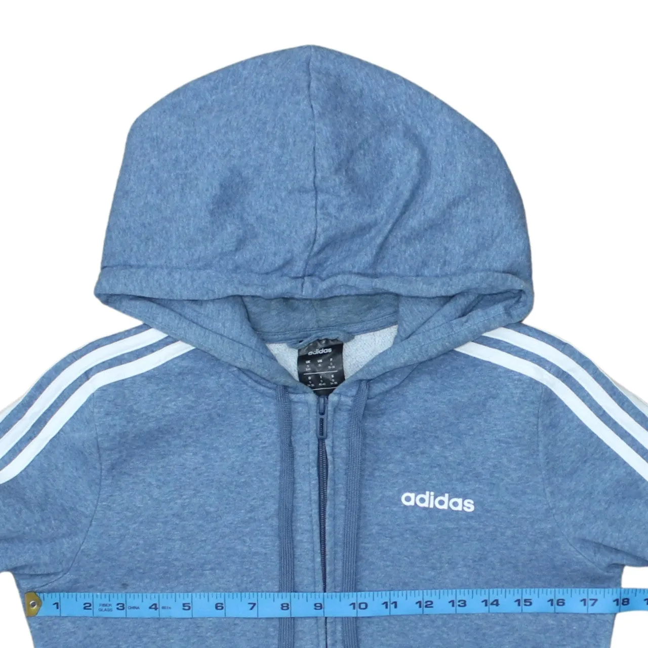Adidas Blue Zip Hoodie Women's Small Three Stripe Sleeves Printed Logo Sweatshirt Top sold by Vintage Club product image thumbnail 5