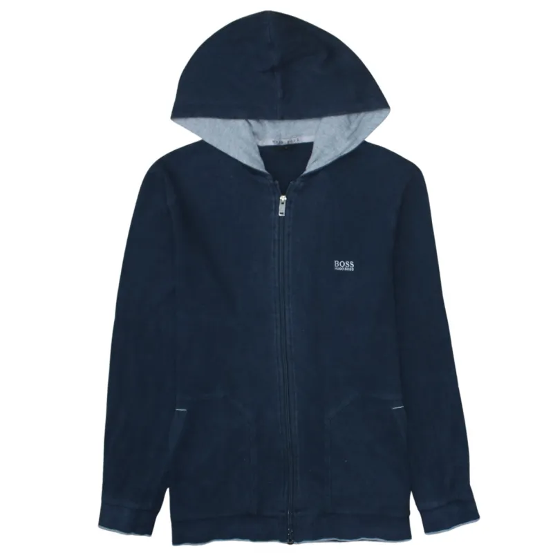 Hugo Boss Navy Blue Full Zip Hoodie Women’s Large Embroidered Logo Split Pockets Sweatshirt sold by Vintage Club