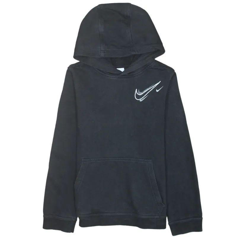 Nike Black Hoodie Women’s Large Printed Swoosh Logo Front Pouch Pullover Sweatshirt sold by Vintage Club