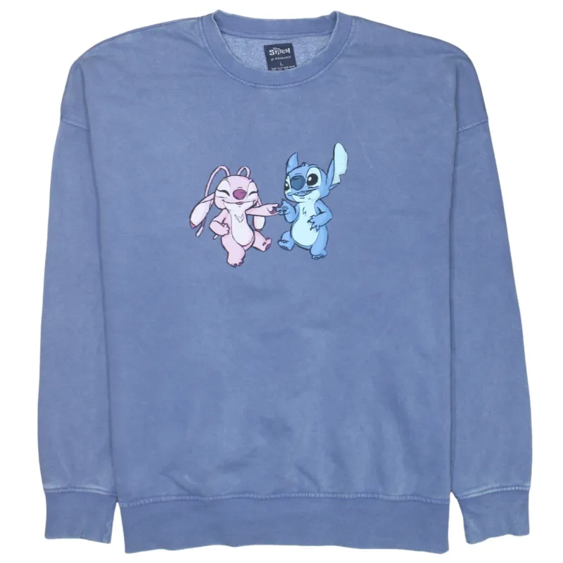Disney Blue Sweatshirt Women's Large Stitch Angel Printed Graphic Crewneck Pullover Top made by Disney