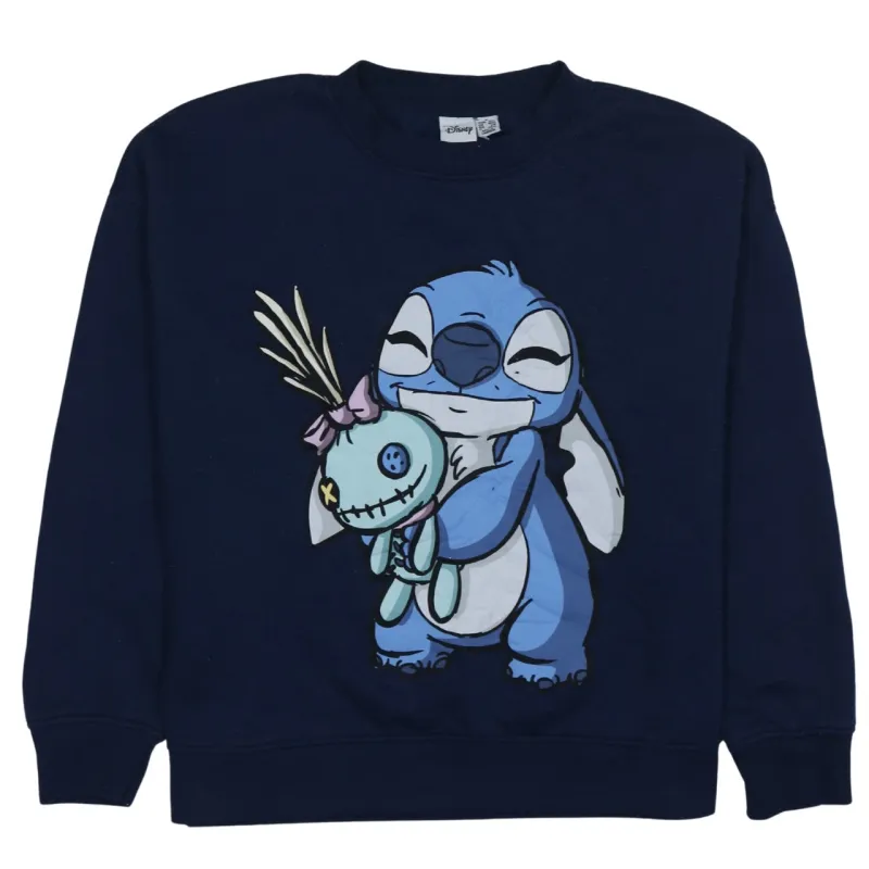 Disney Navy Blue Sweatshirt Women’s Large Printed Stitch Graphic Crewneck Pullover Fleece Top sold by Vintage Club