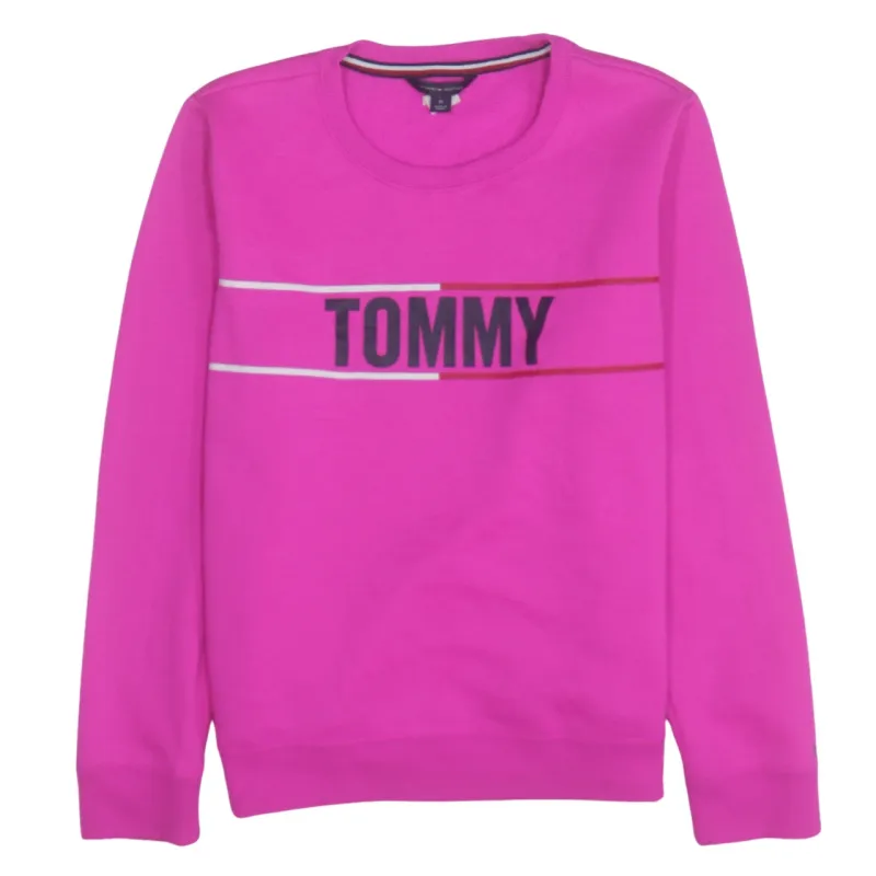 Tommy Hilfiger Bright Pink Sweatshirt Women’s Medium Printed TOMMY Logo Crewneck Pullover Top made by Tommy Hilfiger