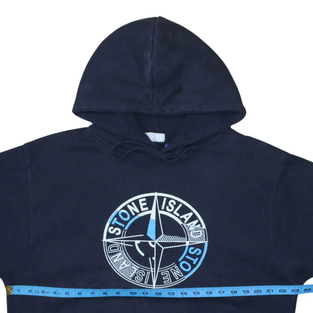 Stone Island Navy Hoodie Women’s XLarge Printed Compass Logo Fleece Pullover Sweatshirt sold by Vintage Club product image thumbnail 5