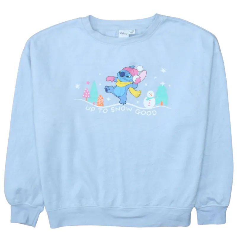 Disney Light Blue Sweatshirt Women's Medium Printed Stitch Graphic Ribbed Crewneck Pullover sold by Vintage Club