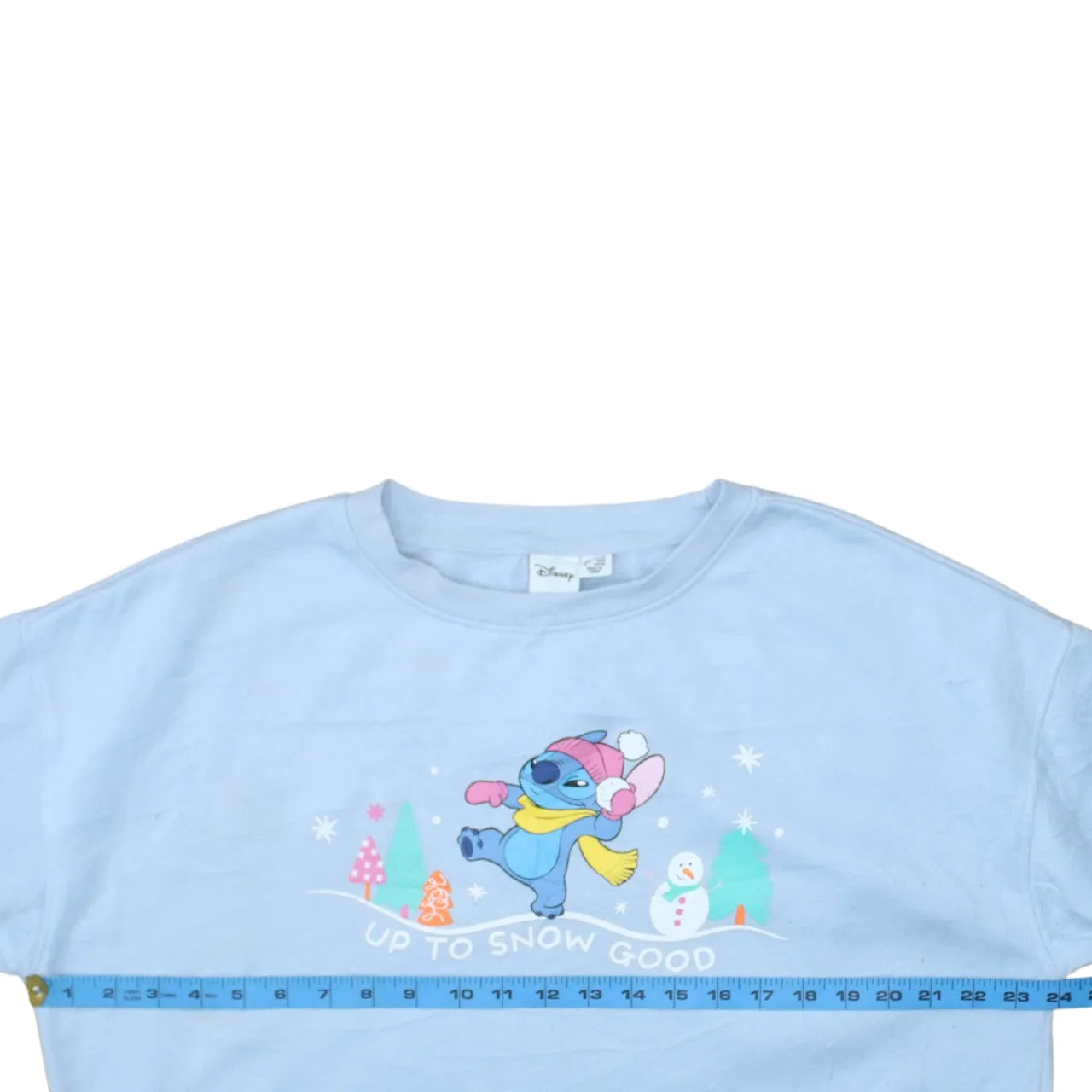 Disney Light Blue Sweatshirt Women's Medium Printed Stitch Graphic Ribbed Crewneck Pullover sold by Vintage Club product image thumbnail 5