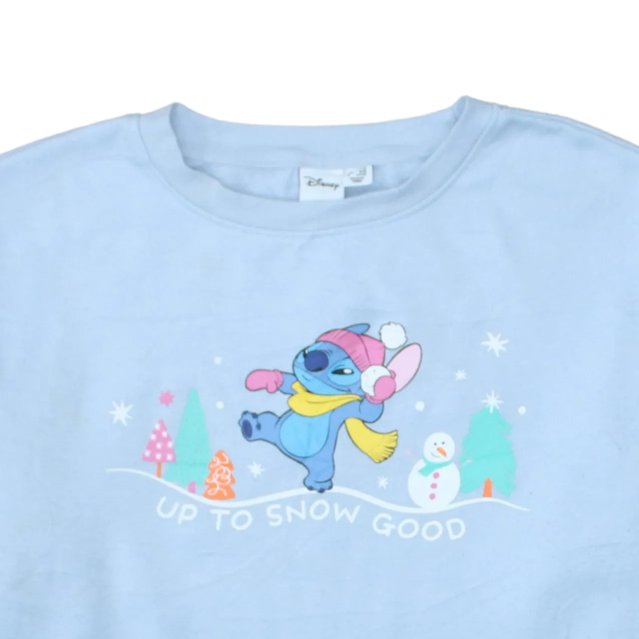 Disney Light Blue Sweatshirt Women's Medium Printed Stitch Graphic Ribbed Crewneck Pullover sold by Vintage Club product image thumbnail 3