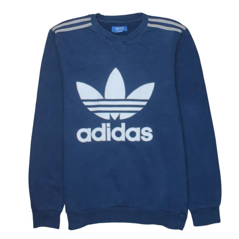 Adidas Navy Blue Sweatshirt Men's Small Trefoil Printed Logo Three Stripe Crewneck Pullover made by Adidas