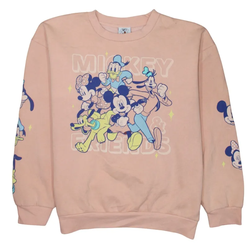 Disney Pink Sweatshirt Women’s Large Mickey Friends Printed Graphic Crewneck Pullover Top sold by Vintage Club