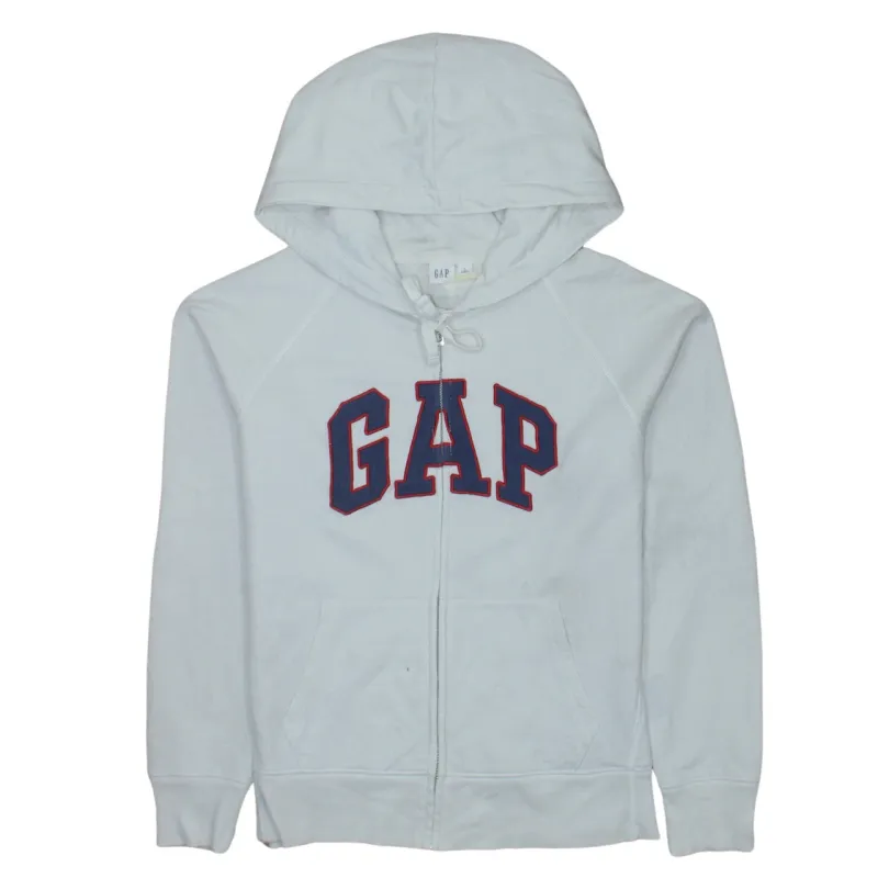 Gap White Zip Hoodie Men's Small Embroidered Logo Split Pocket Hooded Sweatshirt sold by Vintage Club