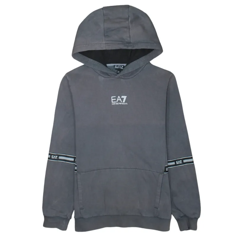 Emporio Armani Grey EA7 Hoodie Men's XSmall Printed Logo Sleeve Stripes Pullover Sweatshirt sold by Vintage Club