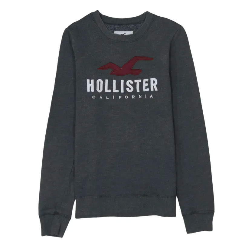Hollister Dark Grey Sweatshirt Women’s XSmall Embroidered Logo Crewneck Fleece Pullover Jumper made by Hollister