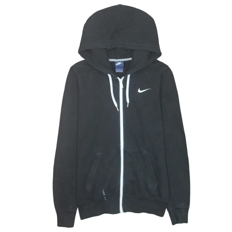 Nike Black Full Zip Hoodie Men's Small Embroidered Swoosh Drawstring Pockets Sweatshirt sold by Vintage Club