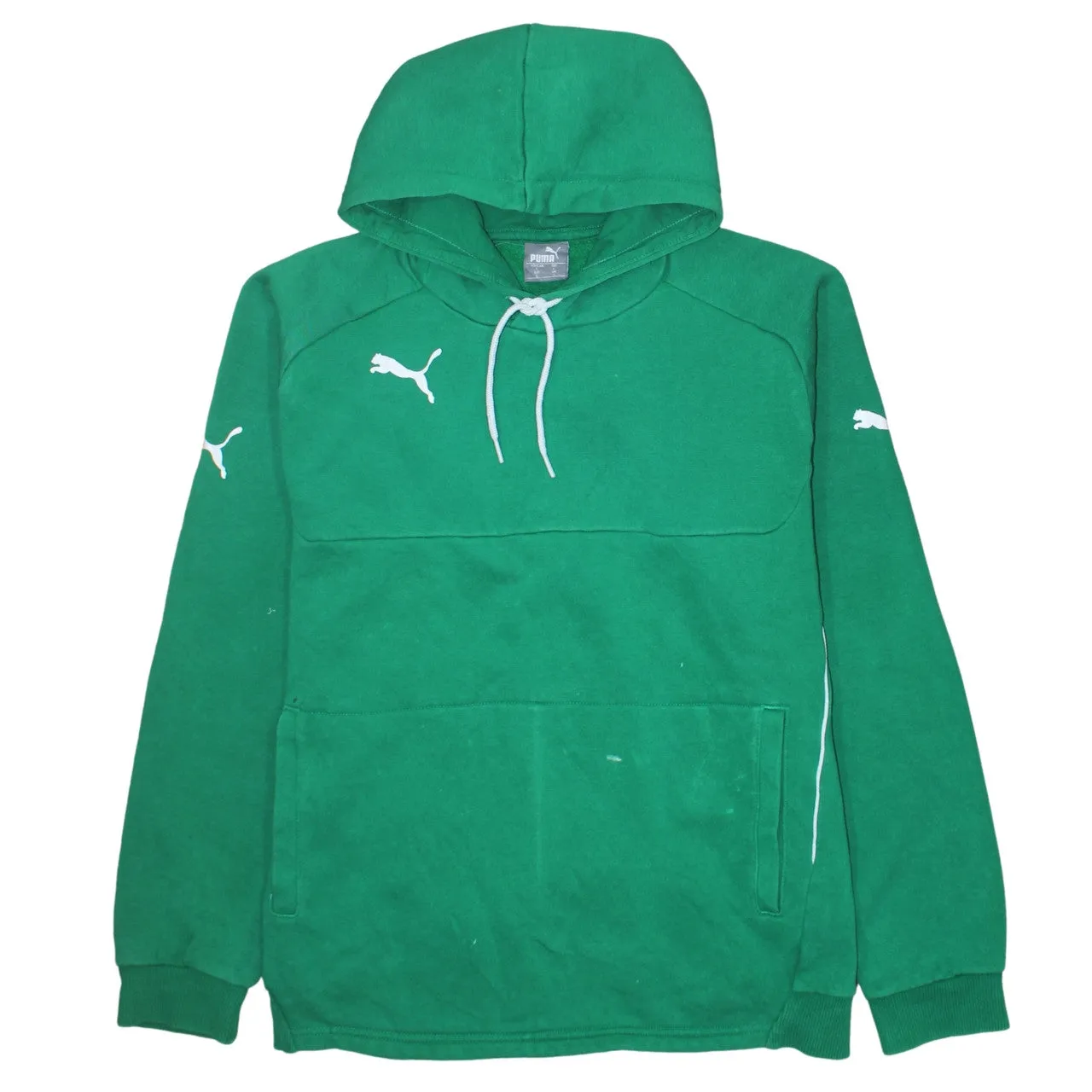Puma Green Hoodie Men’s Large Embroidered Logos Drawstring Hood Front Pocket Pullover Sweatshirt sold by Vintage Club