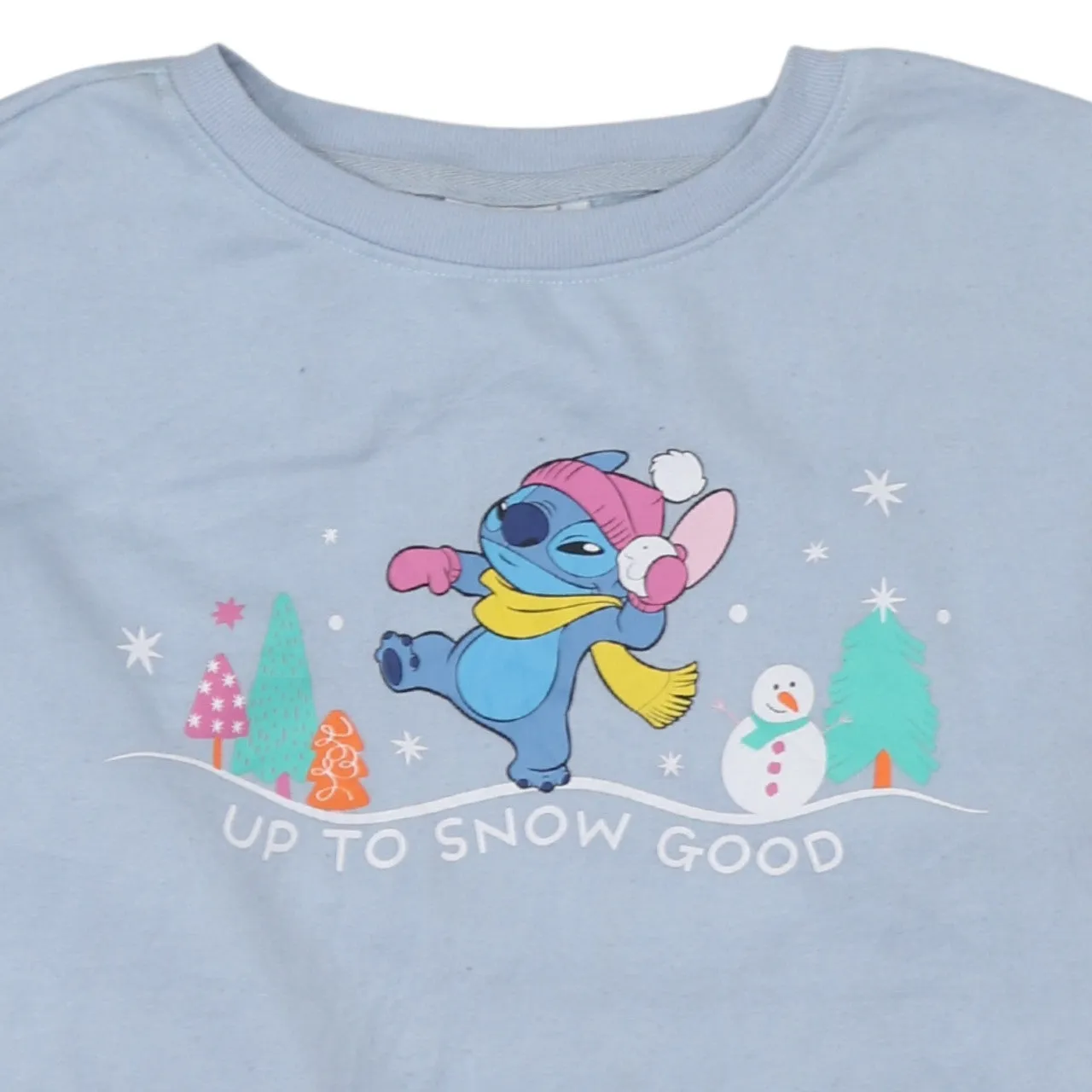 Disney Light Blue Sweatshirt Women’s Small Printed Stitch Graphic Crewneck Pullover Jumper sold by Vintage Club product image thumbnail 3