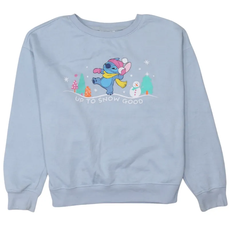 Disney Light Blue Sweatshirt Women’s Small Printed Stitch Graphic Crewneck Pullover Jumper made by Disney