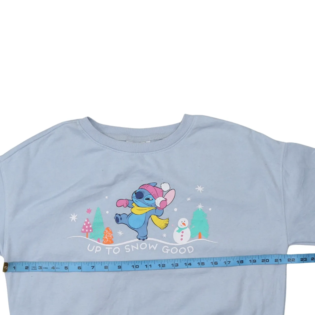 Disney Light Blue Sweatshirt Women’s Small Printed Stitch Graphic Crewneck Pullover Jumper sold by Vintage Club product image thumbnail 5