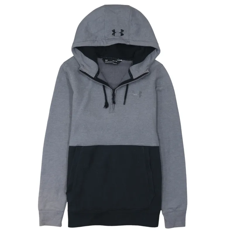 Under Armour Grey Black Hoodie Men's Small Half Zip Drawstring Logo Fleece Pullover sold by Vintage Club
