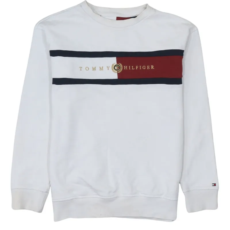 Tommy Hilfiger White Sweatshirt Men's XSmall Embroidered Flag Logo Colour Block Pullover Jumper sold by Vintage Club