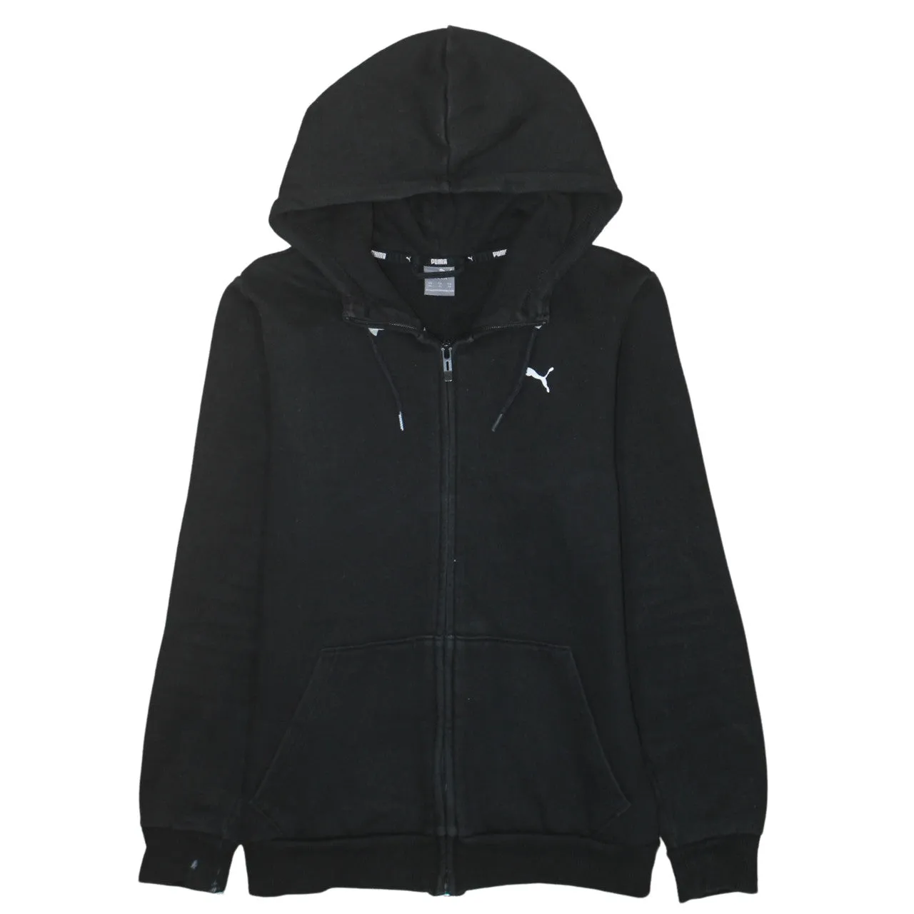 Puma Black Zip Hoodie Men's XSmall Embroidered Chest Logo Drawstring Hood Fleece Top sold by Vintage Club