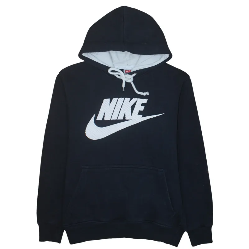 Nike Black Hoodie Men’s Medium Printed Big Logo Drawstring Hood Front Pocket Pullover made by Nike