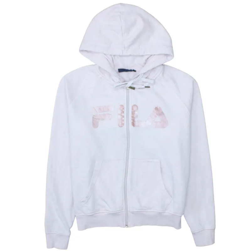 Fila Light Pink Zip Hoodie Men's Small Printed Logo Front Pockets Casual Sweatshirt sold by Vintage Club