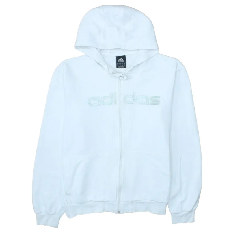 Adidas White Full Zip Hoodie Men’s Large Embroidered Logo Split Pockets Fleece Sweatshirt sold by Vintage Club