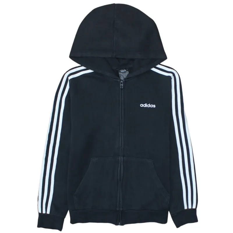 Adidas Black Zip Hoodie Women’s Medium Embroidered Logo Three Stripe Sleeves Sweatshirt sold by Vintage Club