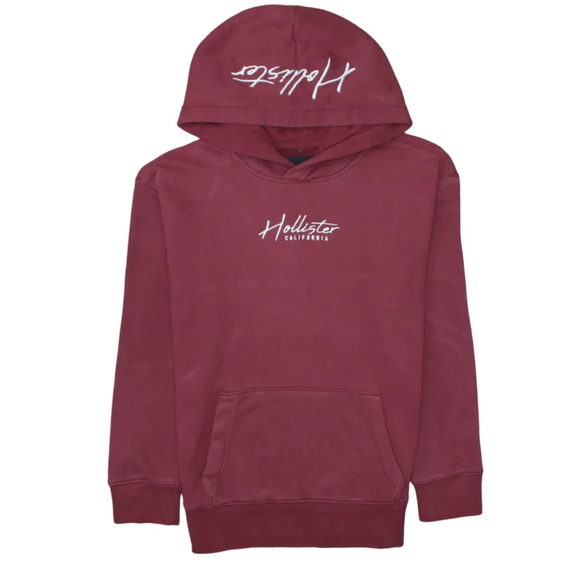 Hollister Burgundy Red Hoodie Men's XSmall Printed Logo Front Pouch Pullover Sweatshirt sold by Vintage Club