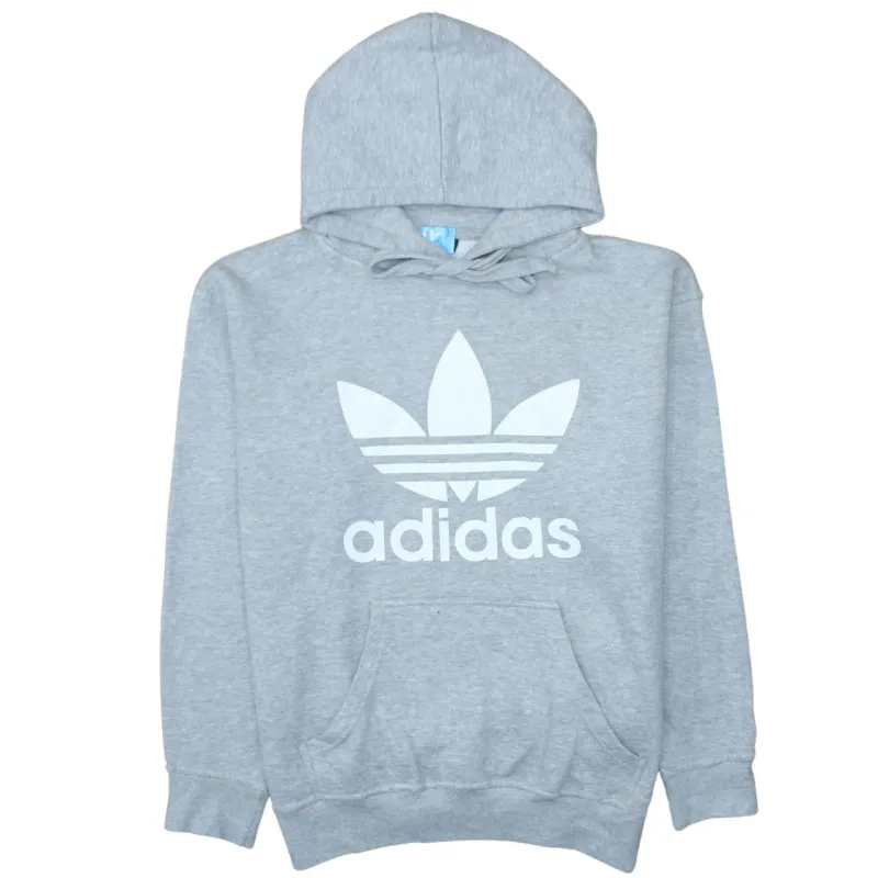 Adidas Grey Hoodie Men's Medium Trefoil Printed Logo Front Pocket Pullover Sweatshirt sold by Vintage Club