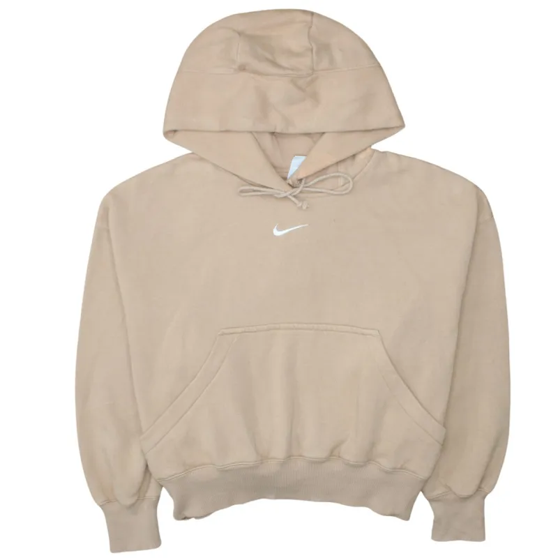 Nike Beige Cream Hoodie Men's XSmall Printed Swoosh Logo Front Pocket Pullover Sweatshirt made by Nike
