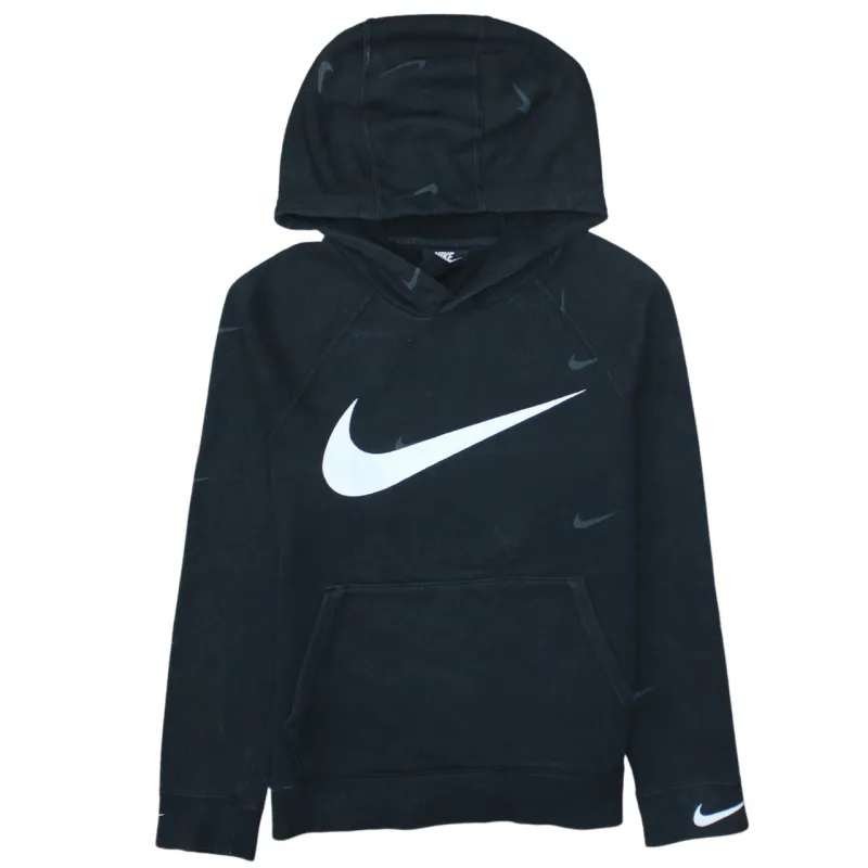 Nike Black Hoodie Men’s Large Big Swoosh Logo All Over Print Pullover Sweatshirt sold by Vintage Club