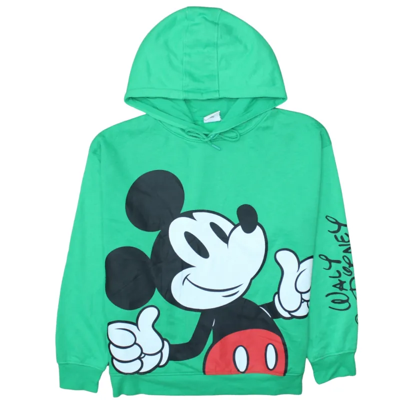 Disney Green Hoodie Women’s XLarge Printed Mickey Mouse Graphic Sleeve Script Sweatshirt sold by Vintage Club