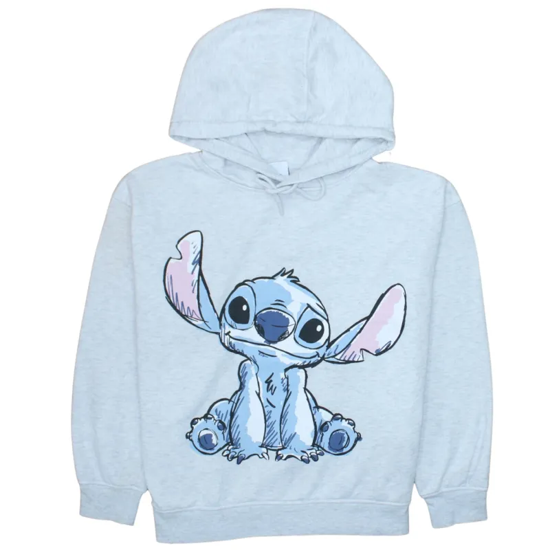 Disney Light Grey Hoodie Women’s Large Printed Stitch Graphic Pullover Sweatshirt made by Disney