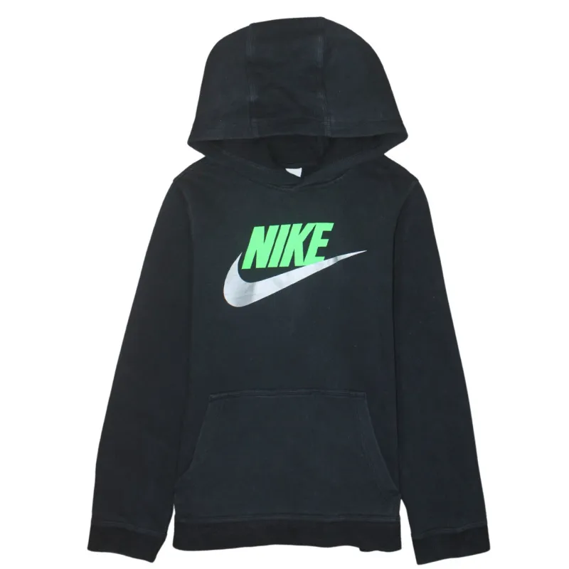 Nike Black Hoodie Women's Large Printed Logo Front Pouch Fleece Pullover Sweatshirt sold by Vintage Club