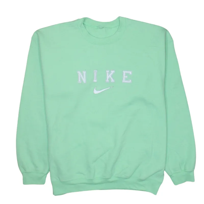 Nike Mint Green Sweatshirt Men's Large Embroidered Spellout Logo Crewneck Pullover Jumper made by Nike