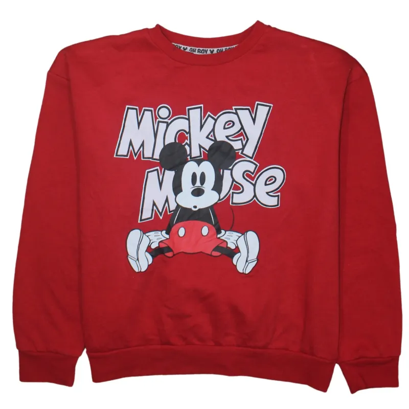 Disney Red Mickey Mouse Sweatshirt Women's Medium Printed Graphic Fleece Pullover Top sold by Vintage Club