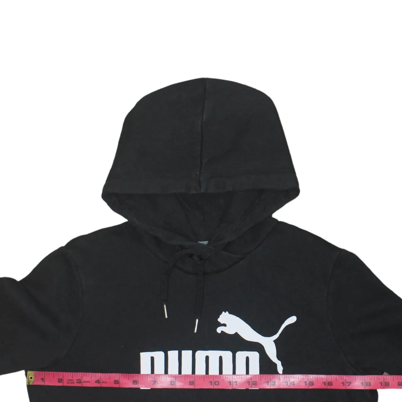 Puma Black Hoodie Women’s Small Printed Logo Front Pocket Pullover Sweatshirt sold by Vintage Club product image thumbnail 5