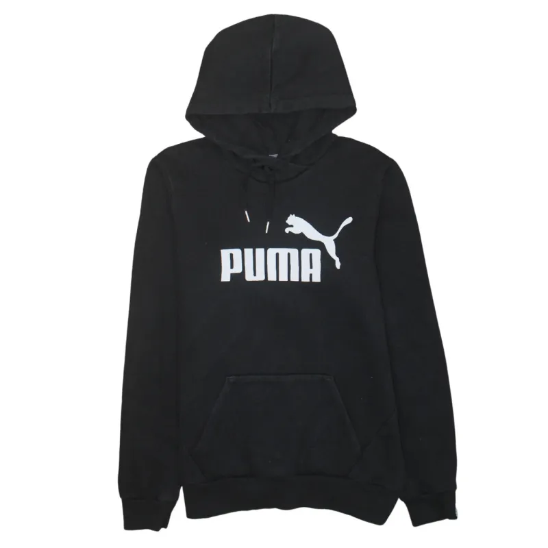 Puma Black Hoodie Women’s Small Printed Logo Front Pocket Pullover Sweatshirt sold by Vintage Club