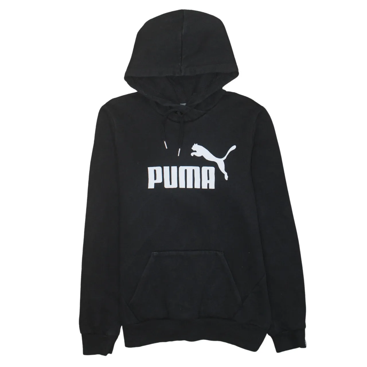 Puma Black Hoodie Women’s Small Printed Logo Front Pocket Pullover Sweatshirt sold by Vintage Club