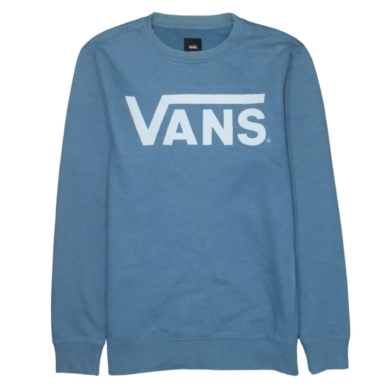 Vans Blue Sweatshirt Men's Small Printed Chest Logo Crewneck Pullover Fleece Top made by Vans