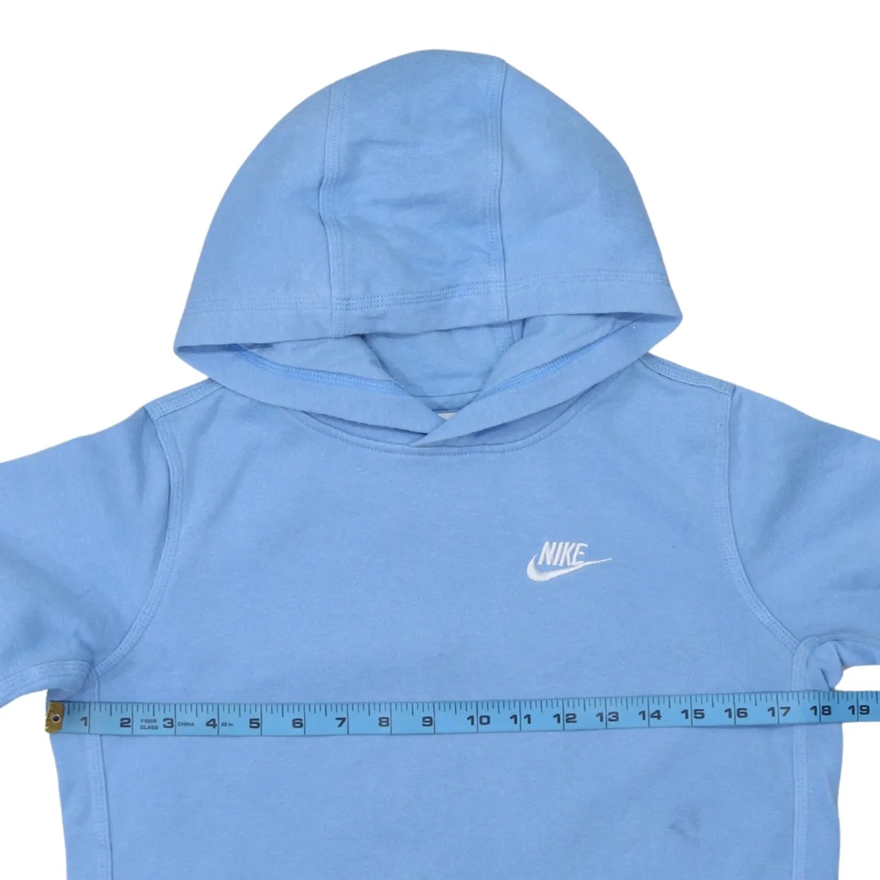 Nike Light Blue Hoodie Women’s Large Embroidered Swoosh Front Pocket Pullover Sweatshirt sold by Vintage Club product image thumbnail 5