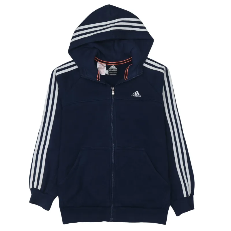 Adidas Navy Blue Zip Hoodie Women’s Large Three Stripe Sleeves Embroidered Logo Sweatshirt sold by Vintage Club