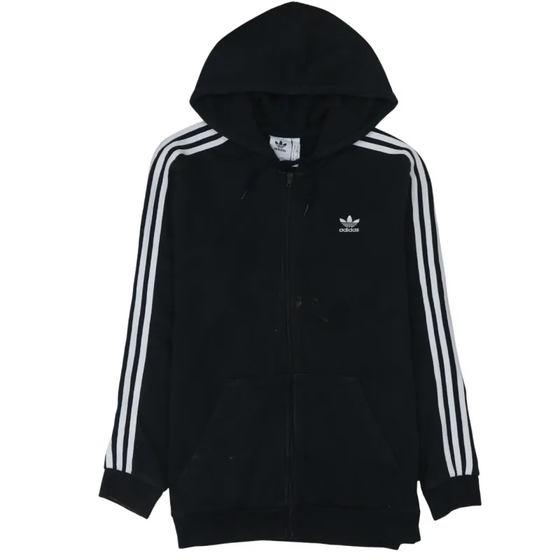 Adidas Black Hoodie Men's Medium Full Zip Three Stripe Sleeves Embroidered Logo Sweatshirt sold by Vintage Club