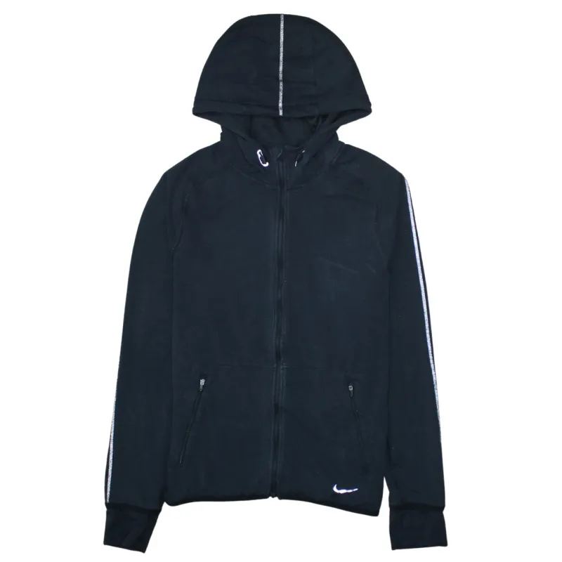 Nike Black Full Zip Hoodie Women’s Medium Reflective Trim Dri-Fit Embroidered Swoosh Sweatshirt sold by Vintage Club