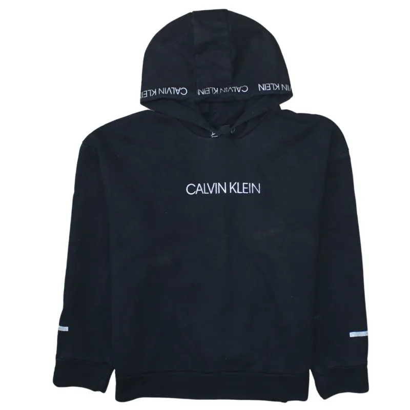 Calvin Klein Black Hoodie Men's Large Embroidered Logo Branded Hood Reflective Sleeve Pullover sold by Vintage Club