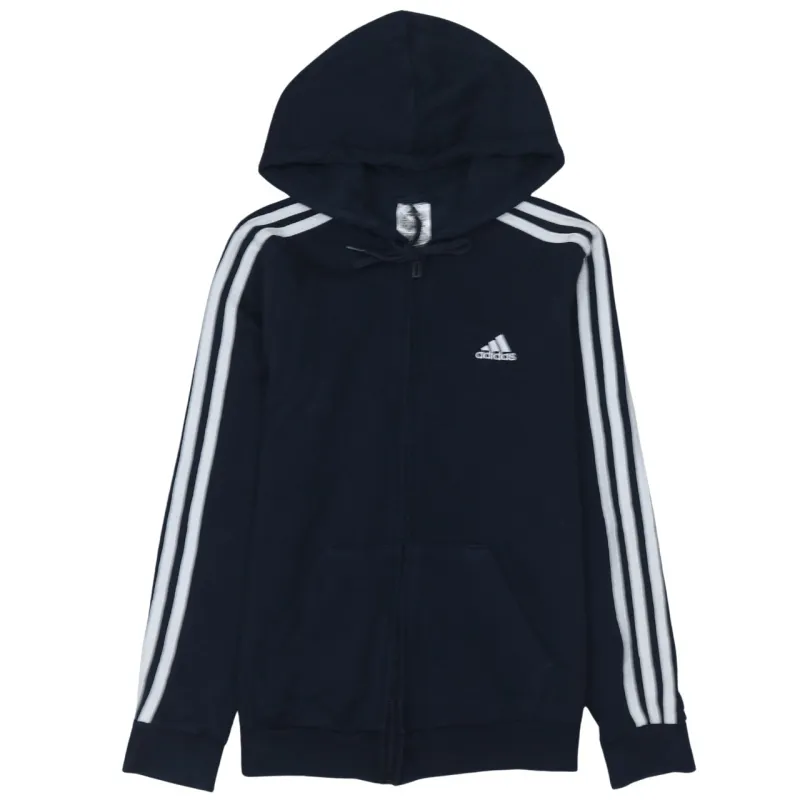 Adidas Navy Blue Hoodie Women’s Small Full Zip Three Stripe Sleeves Embroidered Logo Top sold by Vintage Club