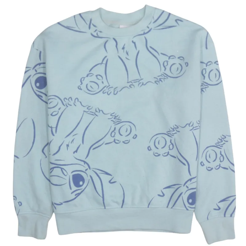 Disney Blue Stitch Sweatshirt Women’s XSmall All Over Printed Graphic Pullover Jumper sold by Vintage Club